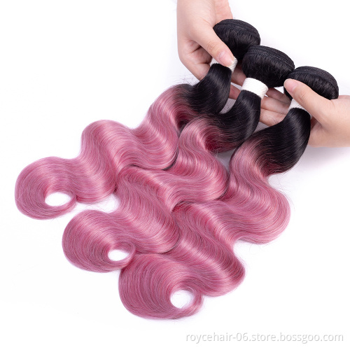 Royce Virgin Indian Raw Temple Hair 100% Human Hair curly Bundles with closure OT colors Body Wave 1B Pink Two Tone color
